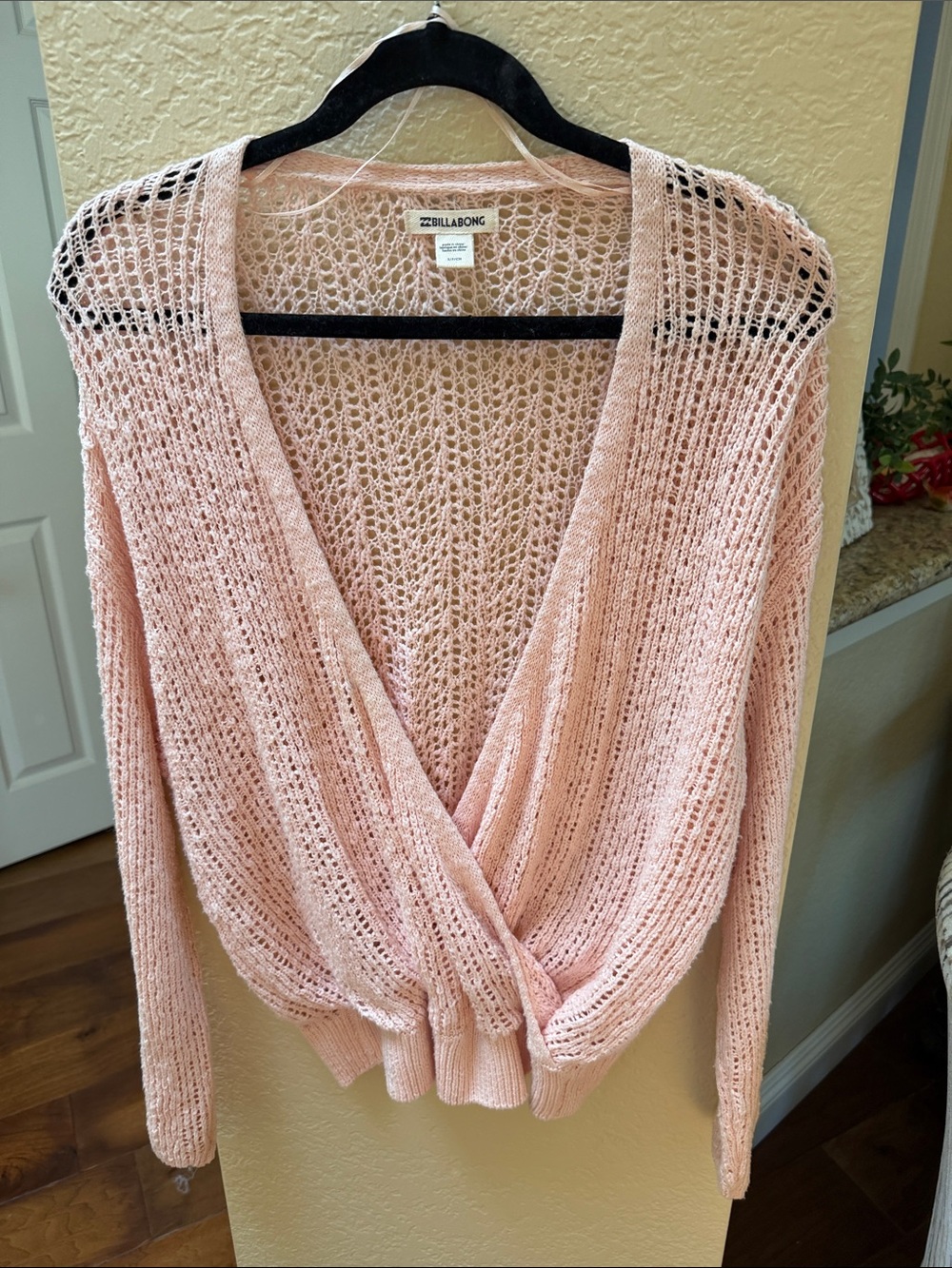 Billabong Pink Open-Knit V-Neck Surplice Sweater